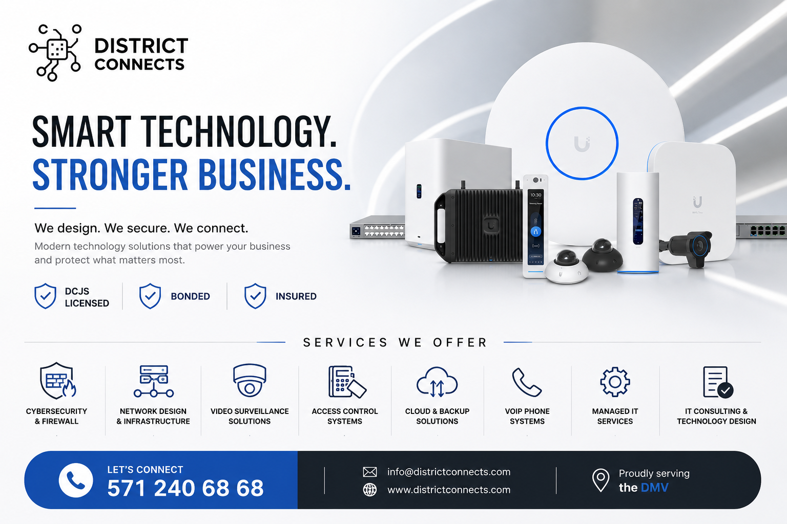 UniFi network devices deployed as part of a DistrictConnects business technology modernization project in the DMV